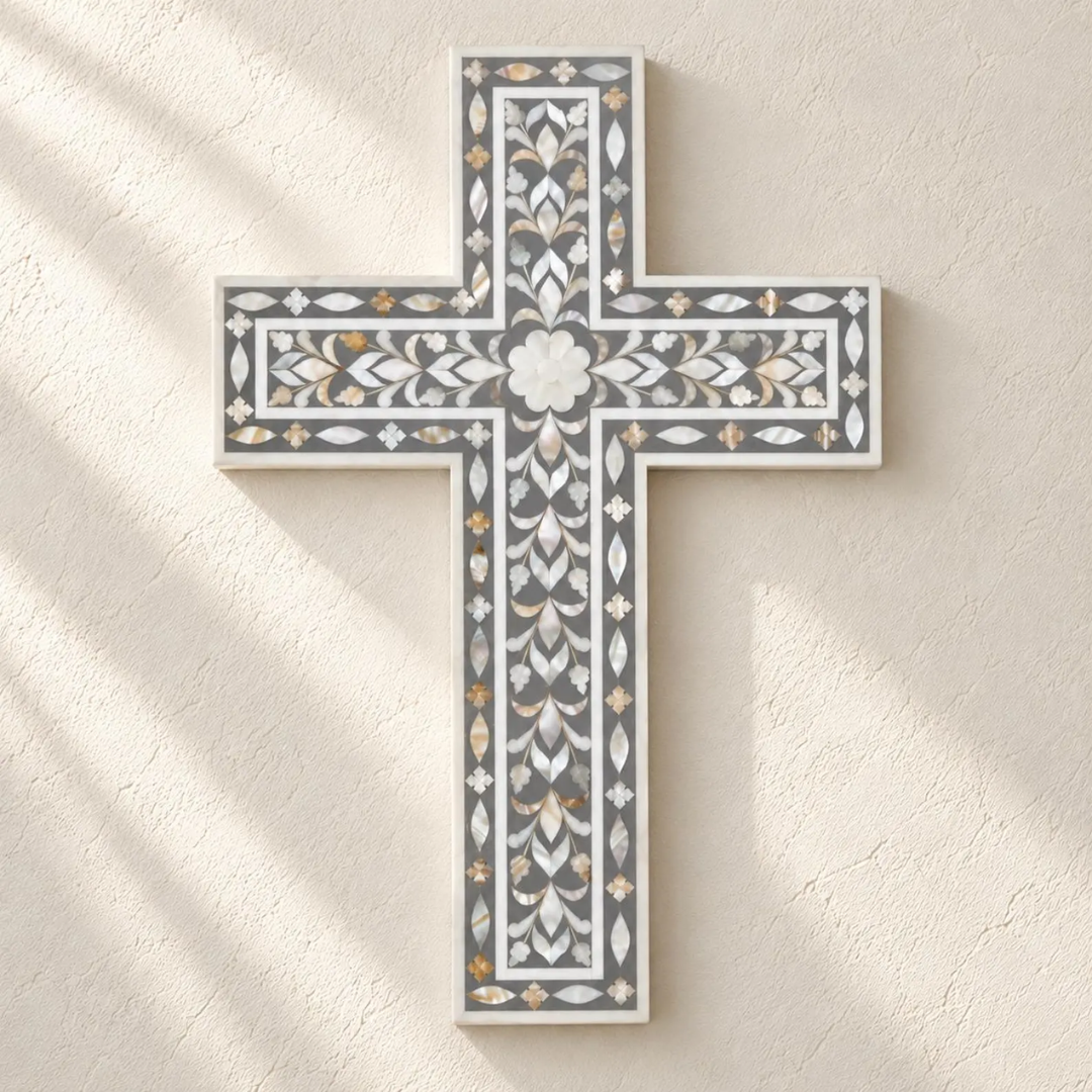 Mother of Pearl Floral Inlay Wall Cross