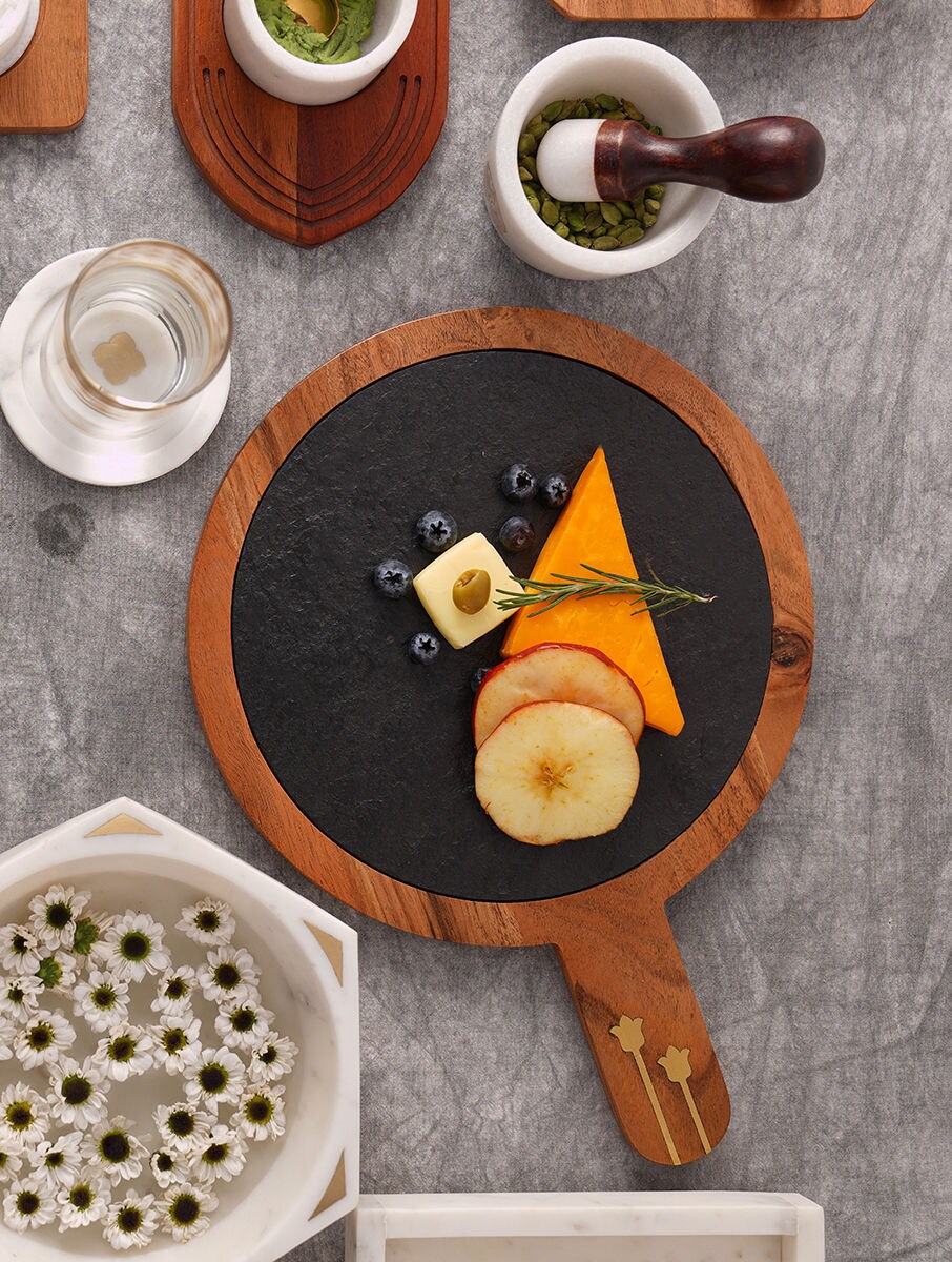 Black Marble and Wood Cheese Board