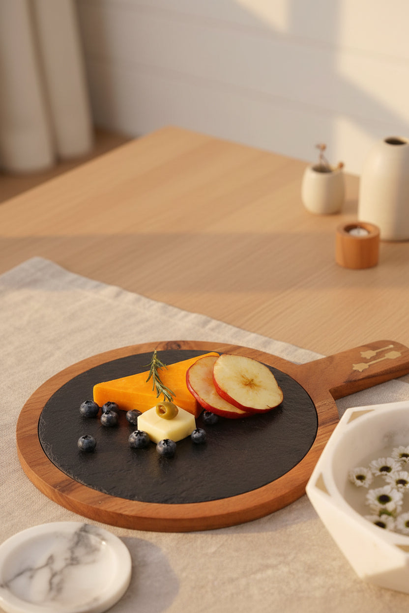 Black Marble and Wood Cheese Board