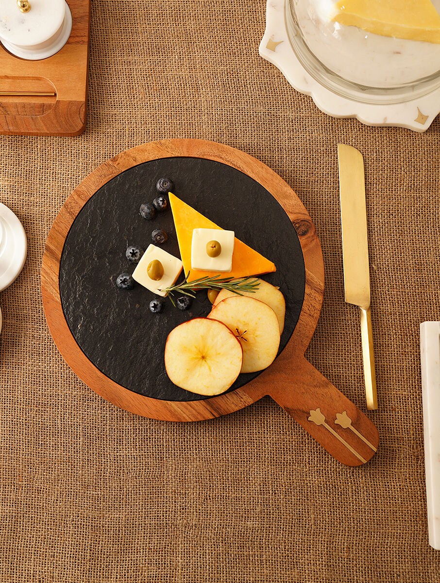 Black Marble and Wood Cheese Board