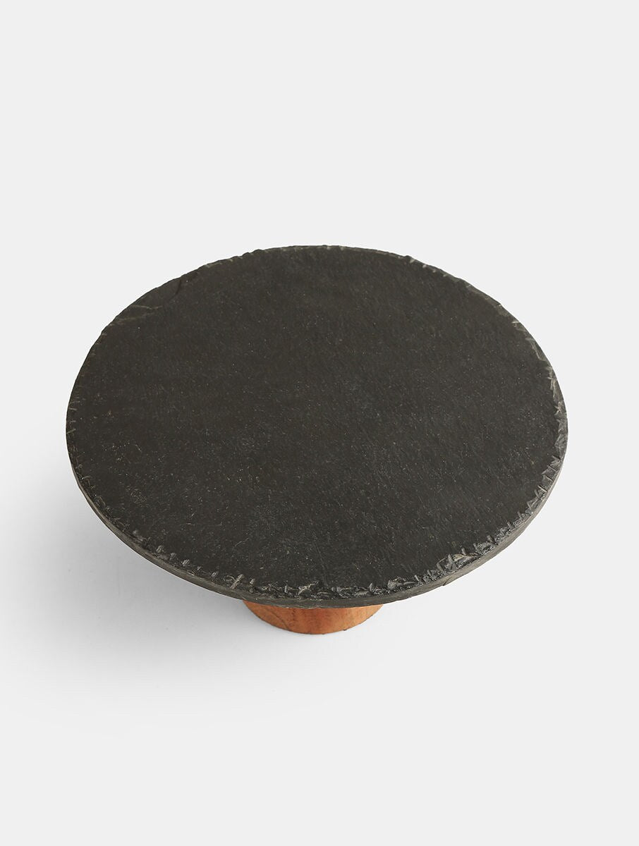 Black Marble Cake Stand With Wooden Base