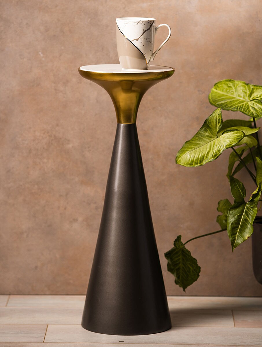 Marble Pedestal Side Table with Metal Accent