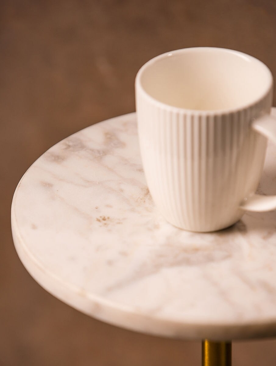 White Marble Round Side Table with Metal Base