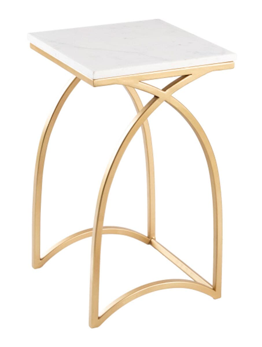 Square White Stone Side Table with Gold Arch Frame (Combo of Two)