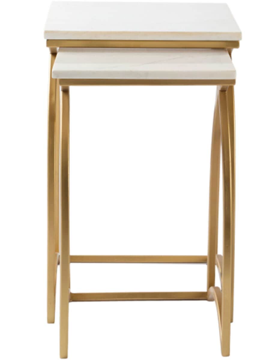 Square White Stone Side Table with Gold Arch Frame (Combo of Two)
