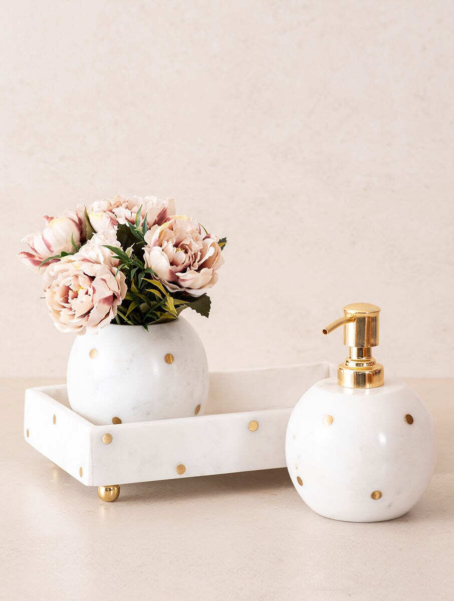White Marble Bathroom Set with Metal Accents