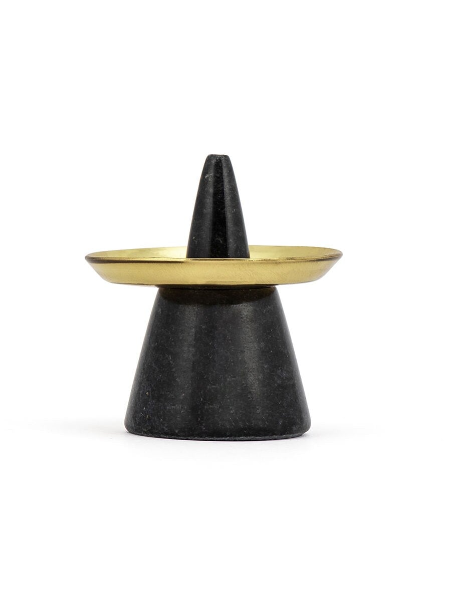 Black Marble Incense Stick Holder with Metal Ash Tray