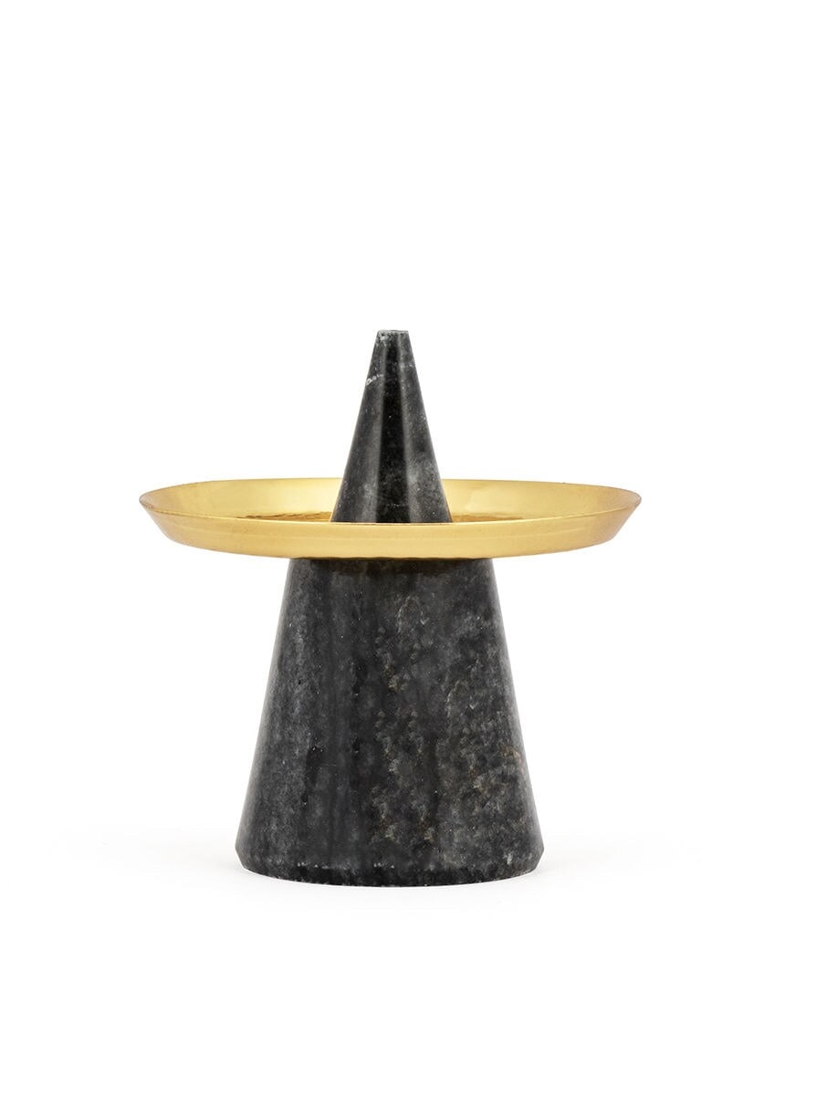 Black Marble Incense Stick Holder with Metal Ash Tray