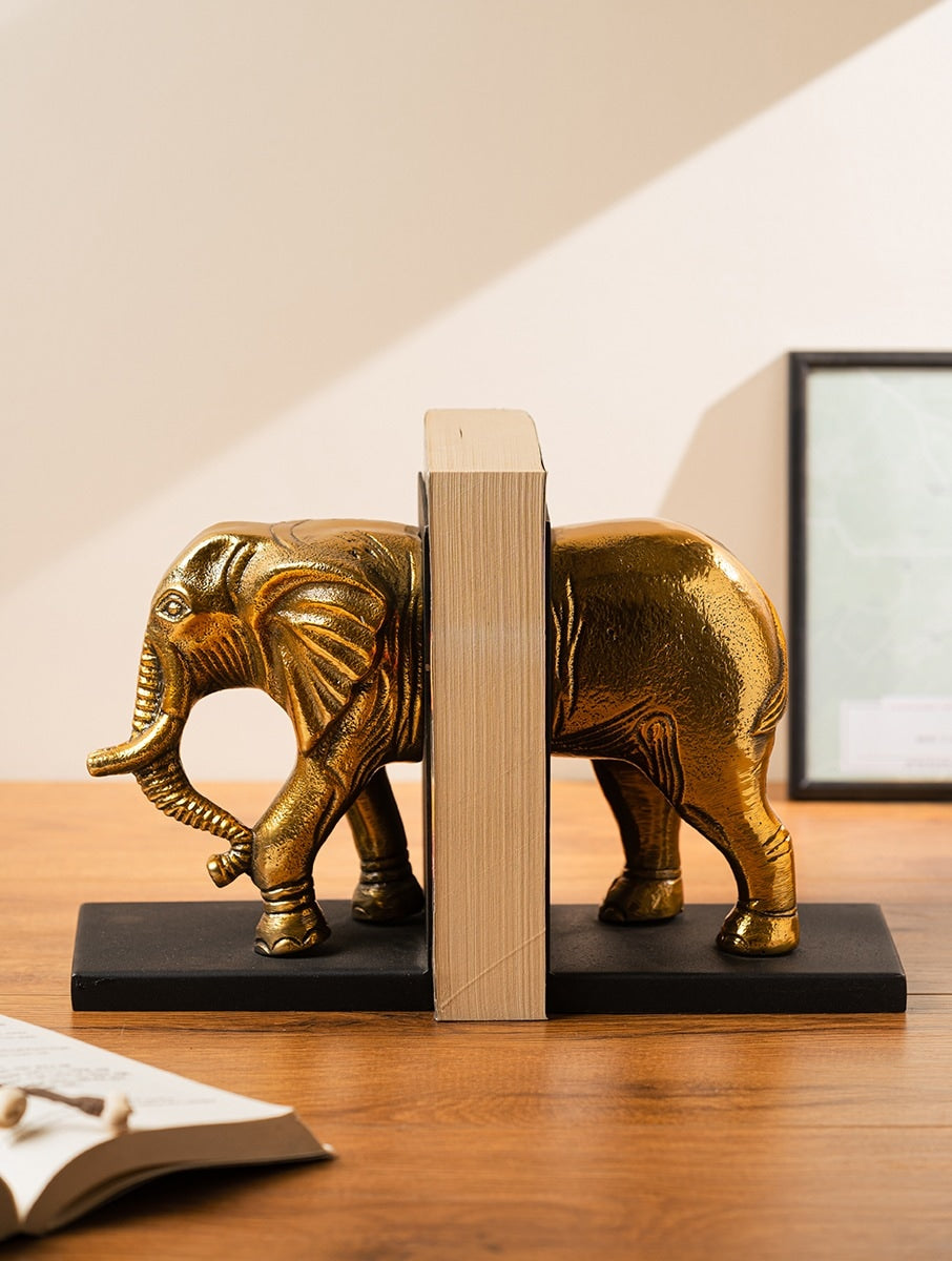 Metal Elephant Bookends with Marble Bases