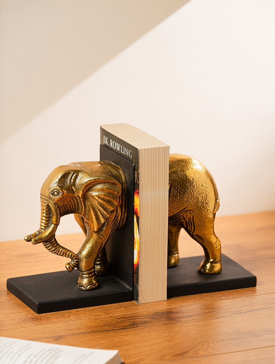 Metal Elephant Bookends with Marble Bases