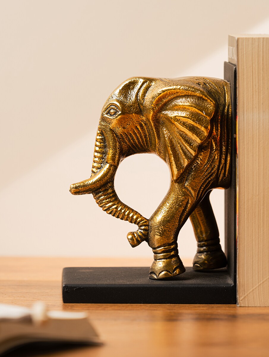 Metal Elephant Bookends with Marble Bases