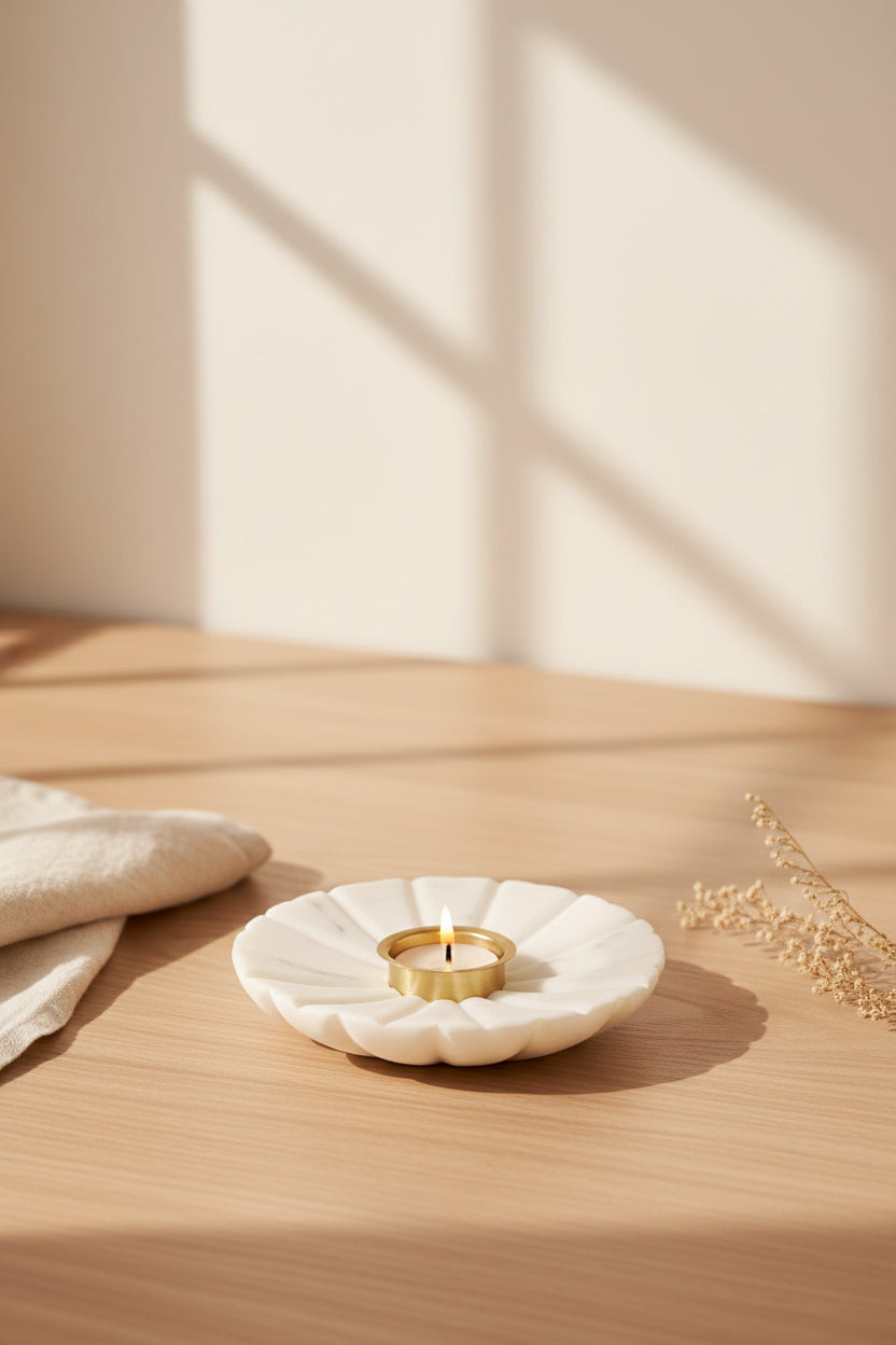 White Marble Flower Bowl with Incense Stick Holder