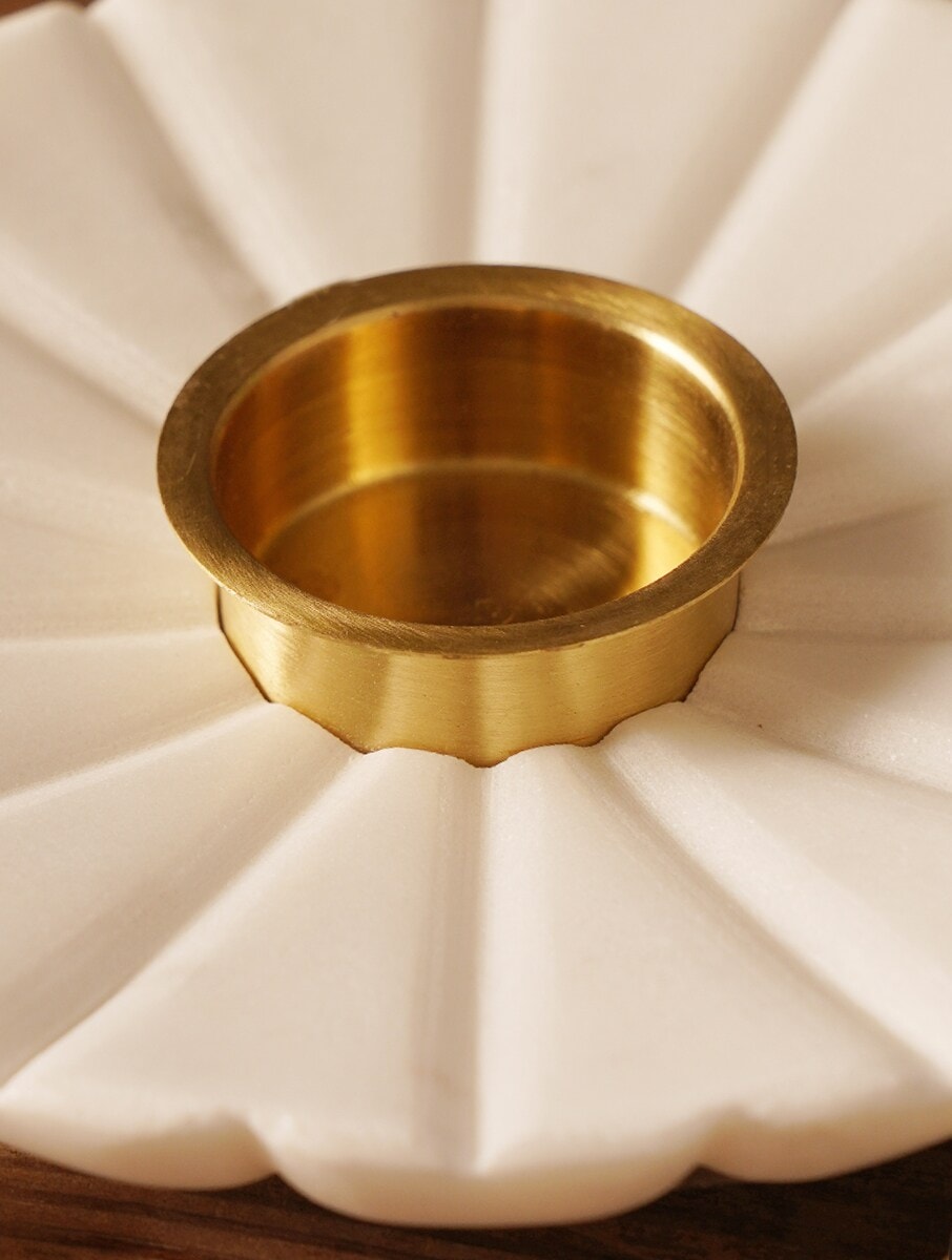 White Marble Flower Bowl with Incense Stick Holder