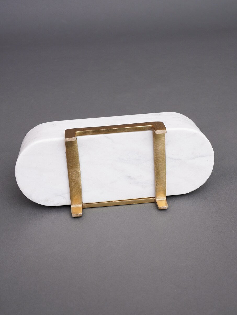 White Stone Oval Bowl with Metal Stand