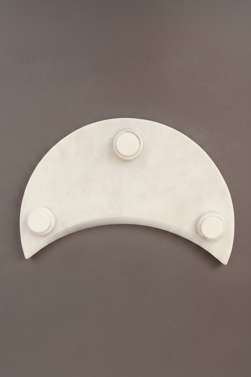 White Marble Crescent Platter with Metal Bowl