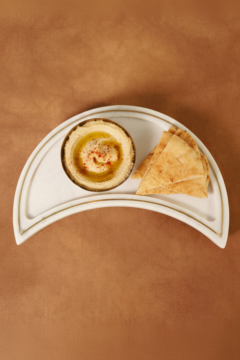 White Marble Crescent Platter with Metal Bowl
