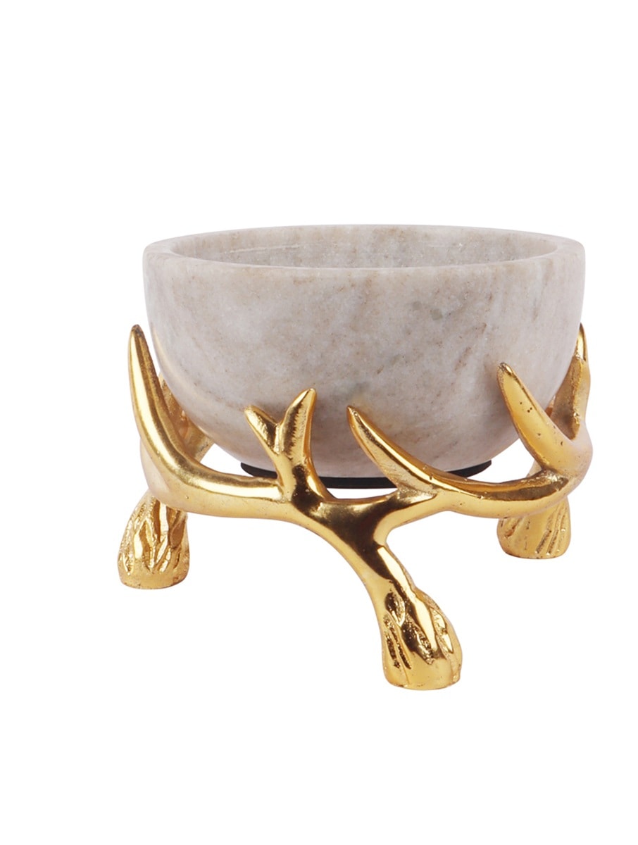 White Marble Bowl with Metal Antler Stand