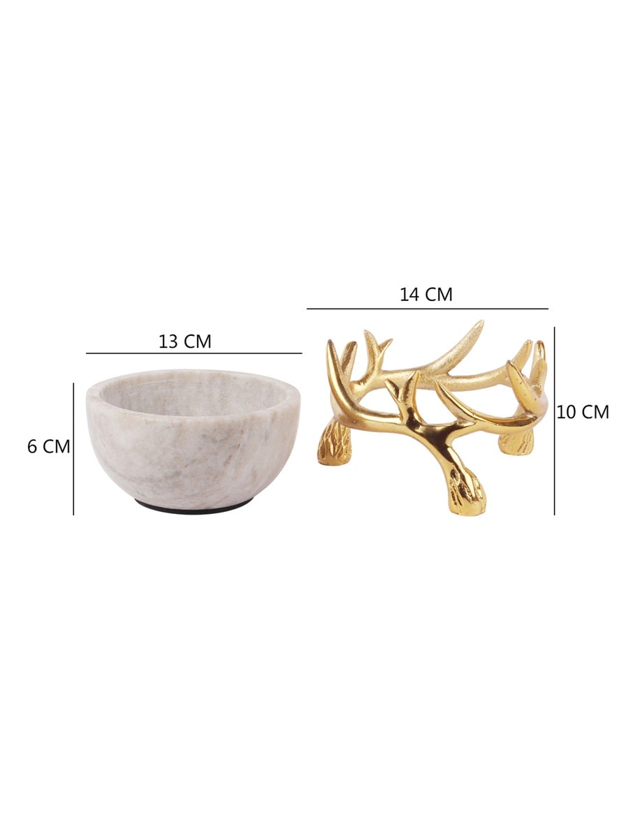 White Marble Bowl with Metal Antler Stand