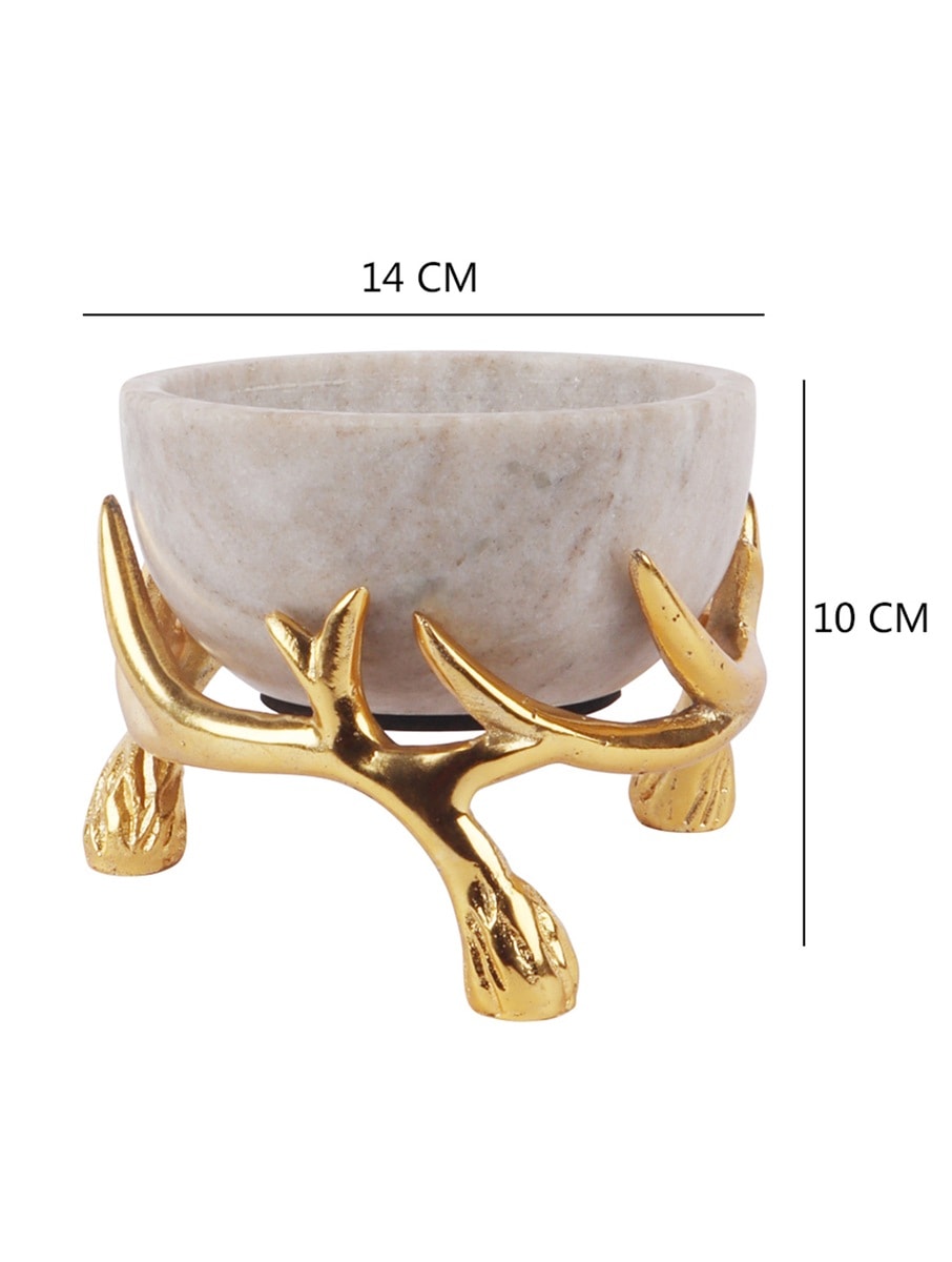White Marble Bowl with Metal Antler Stand