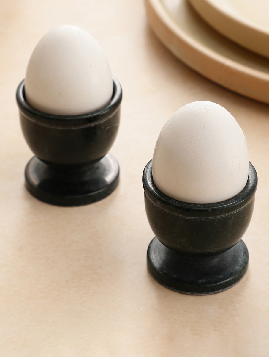 Black Marble Egg Cups Set of Two