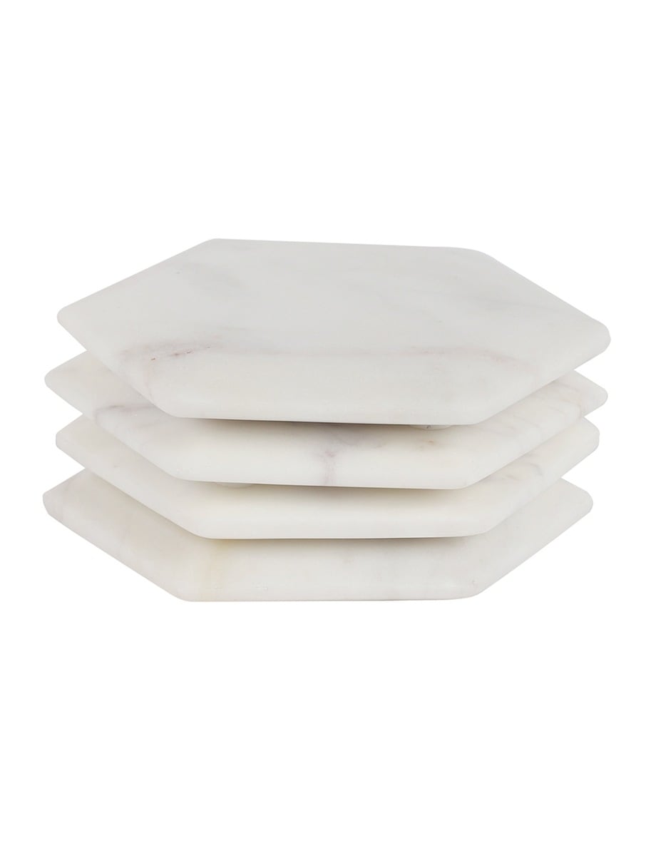 White Marble Hexagonal Coasters – Set of Four
