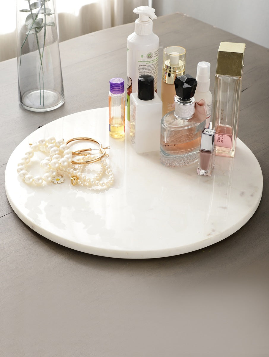 Handcrafted White Marble Round Serving Plate