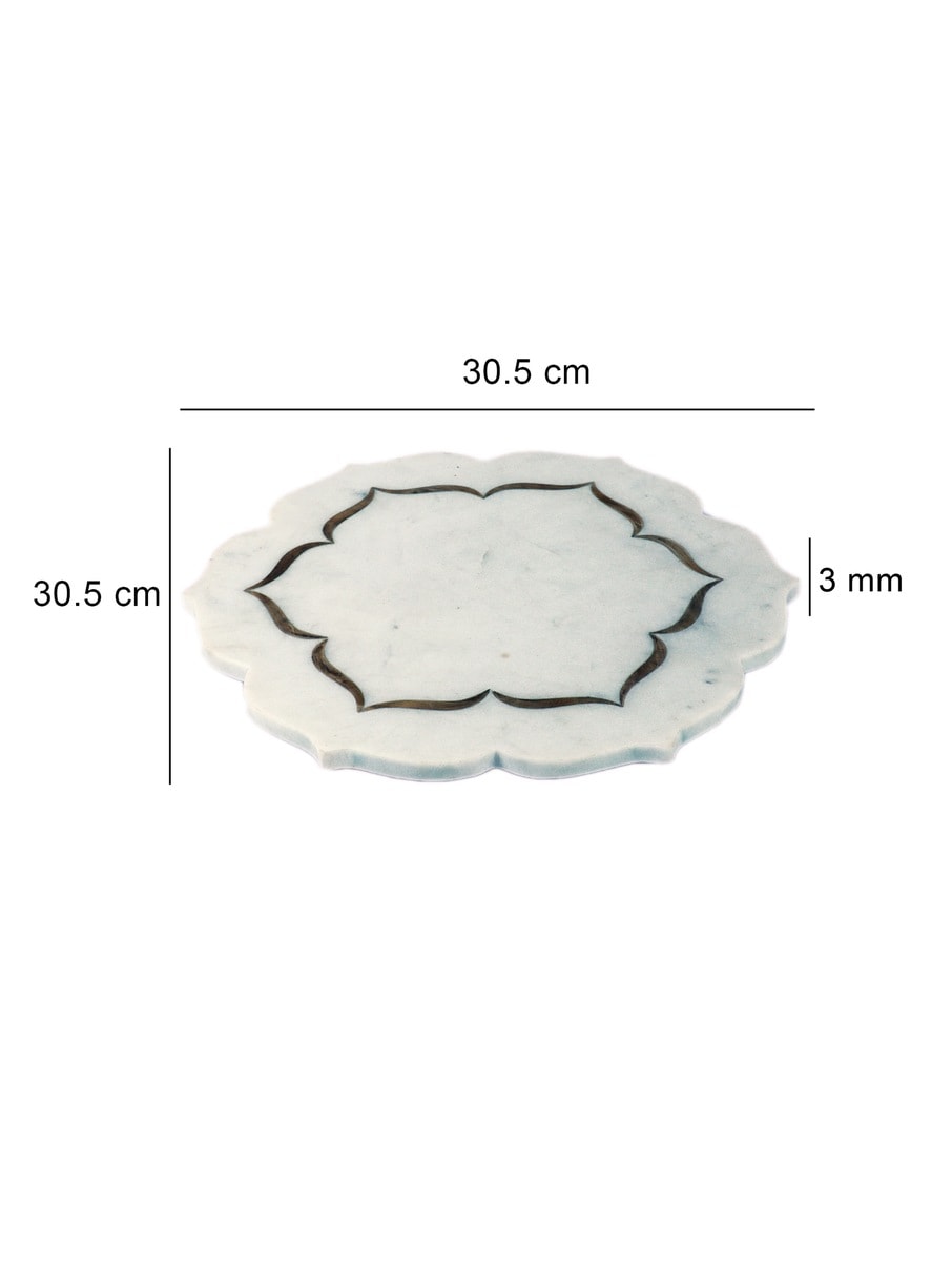 White Marble Scalloped Platter with Metal Inlay