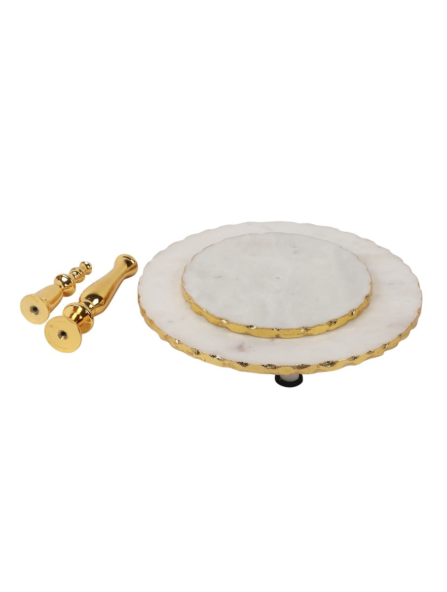 White Marble Two-Tier Serving Stand with Metal Details