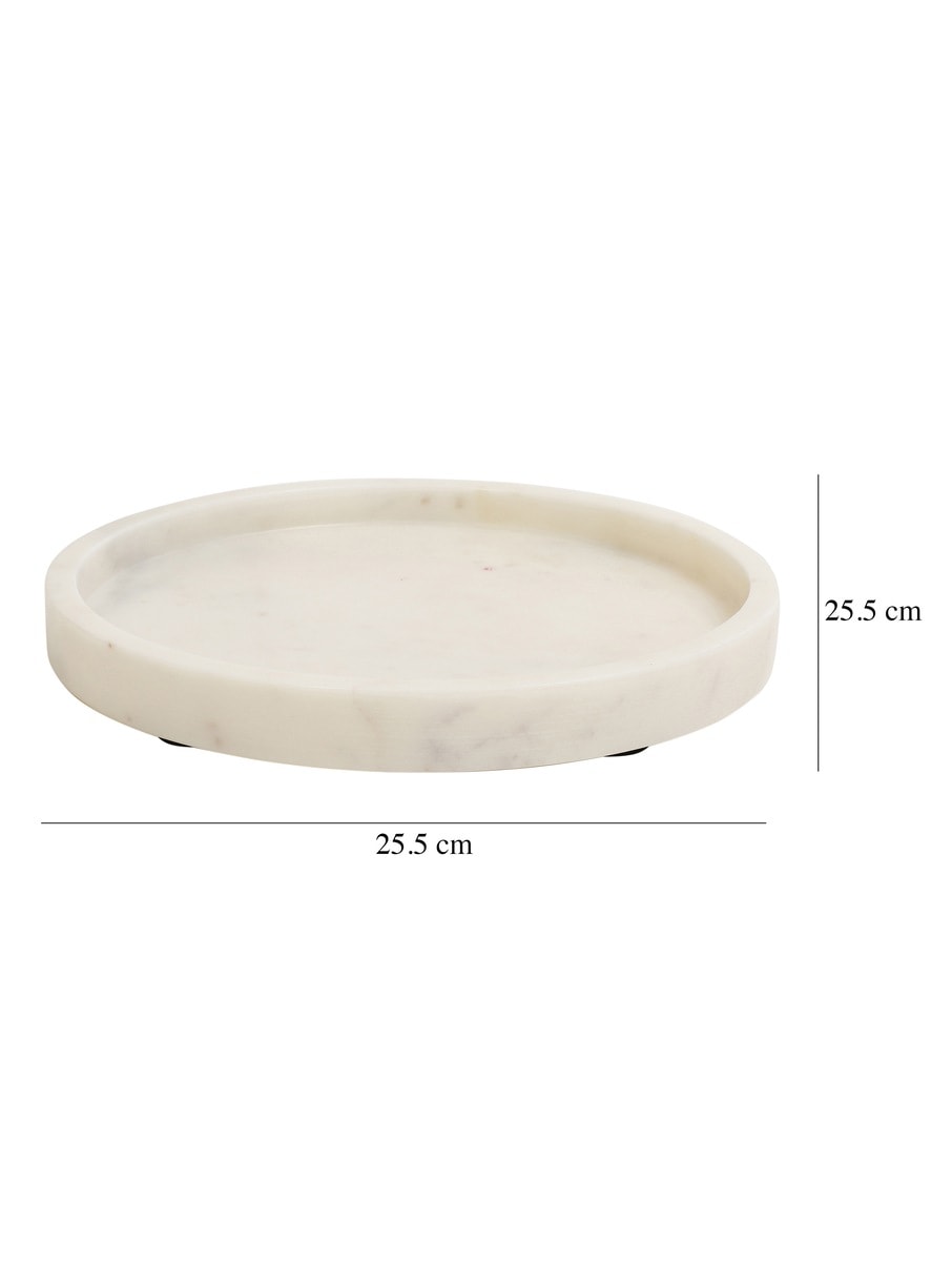 White Marble Round Tray with Raised Rim