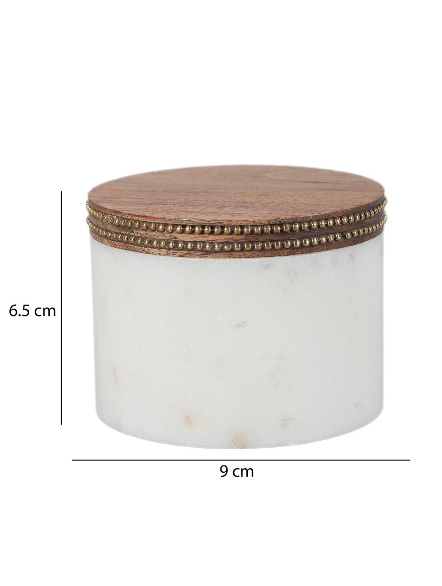 White Marble Storage Jar with Wooden Lid