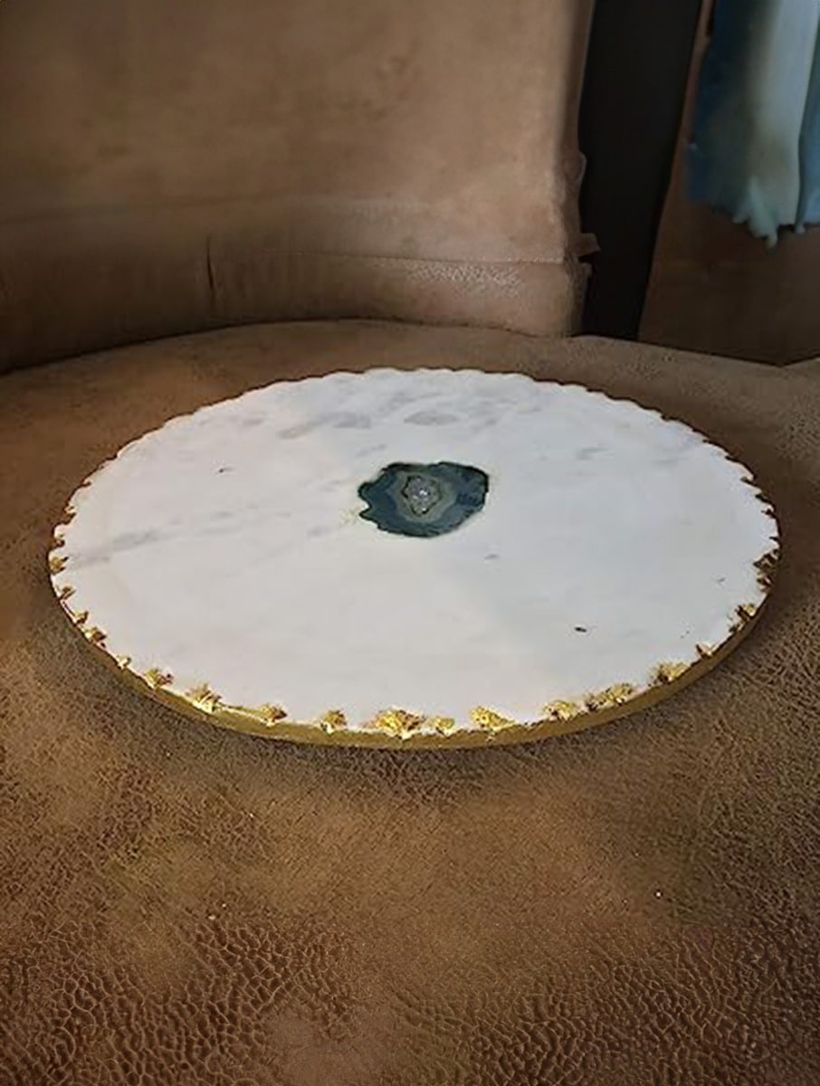 Scalloped White Marble Round Serving Platter