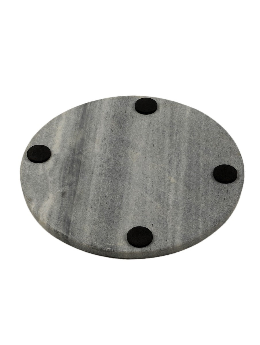 Grey Marble Round Serving Platter with Metal Inlay