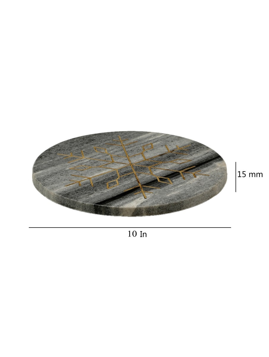 Grey Marble Round Serving Platter with Metal Inlay