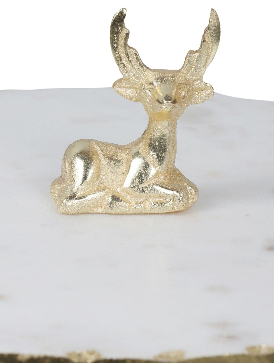 White Marble Round Platter with Metal Deer Accent
