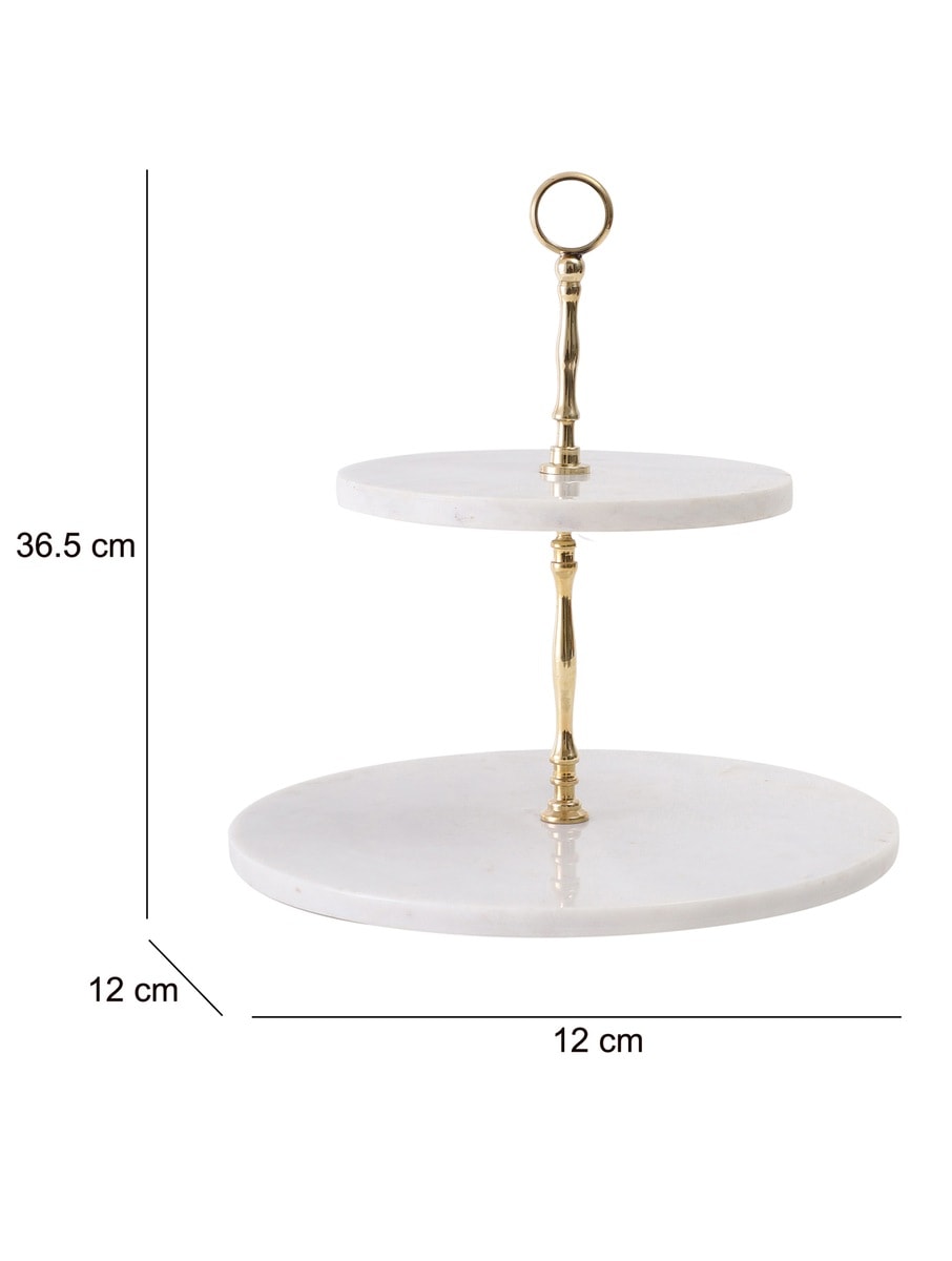 White Marble Two-Tier Stand with Metal Ring Handle