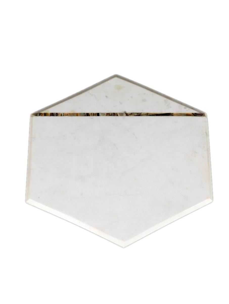 White Marble Hexagonal Serving Platter with Metal Inlay