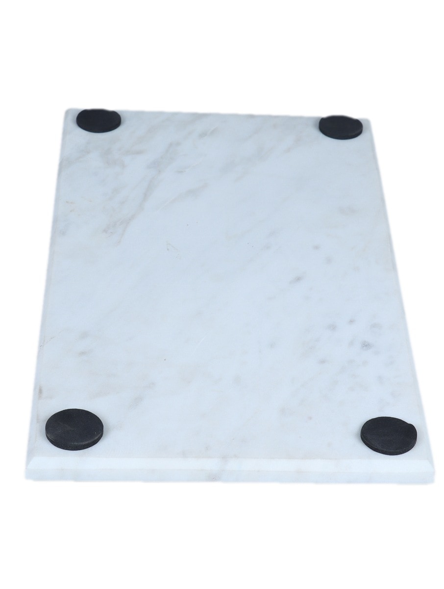 White Marble Rectangular Platter with Bow Inlay