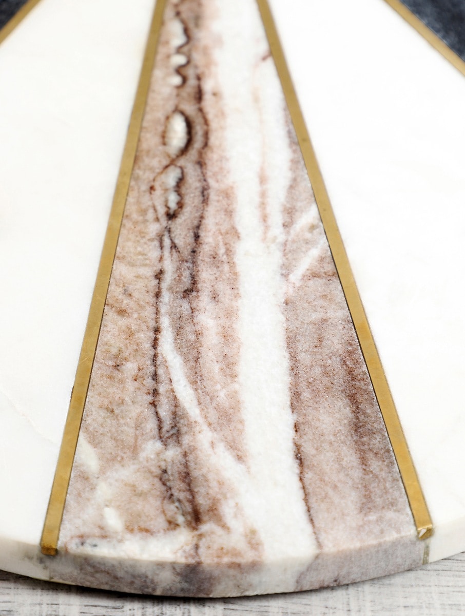 Marble Round Serving Platter with Geometric Stone Detail