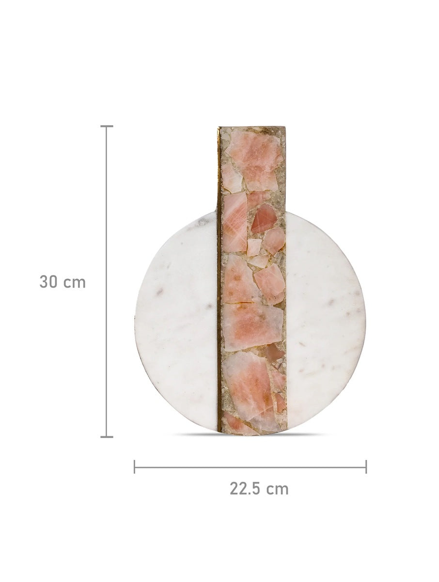 White Marble Platter with Semi-Precious Stone Inlay
