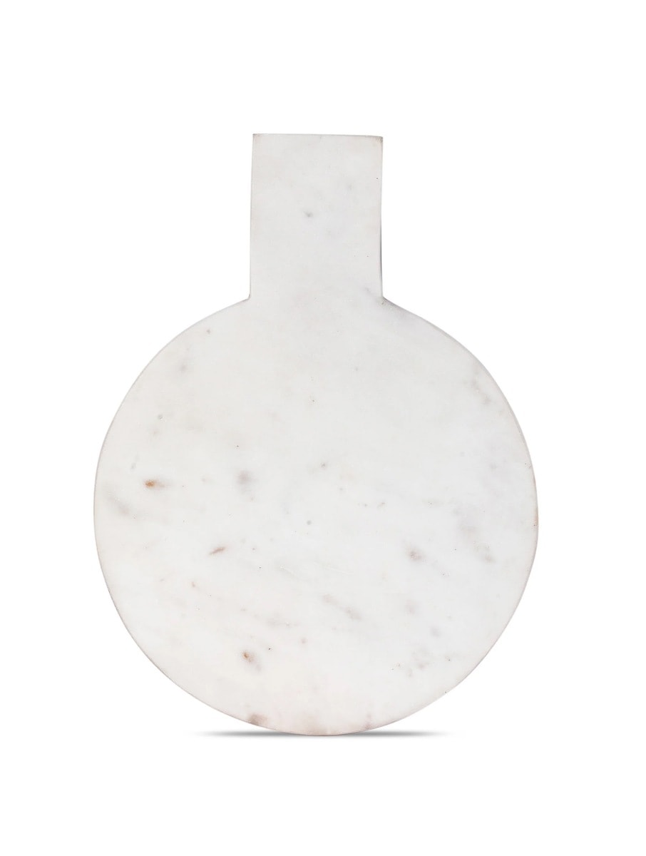 White Marble Platter with Semi-Precious Stone Inlay