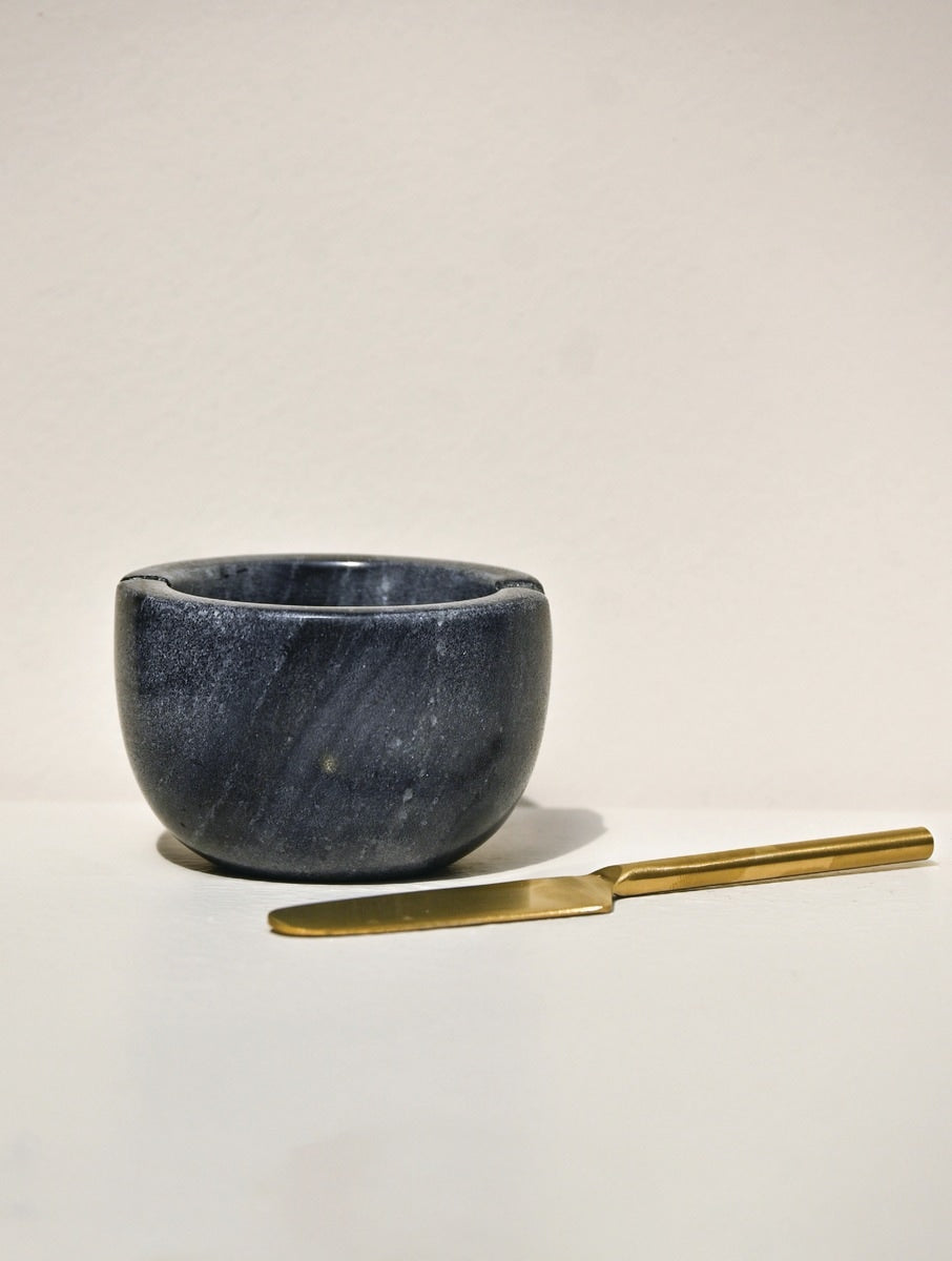 Grey Marble Butter Bowl with Butter Knife