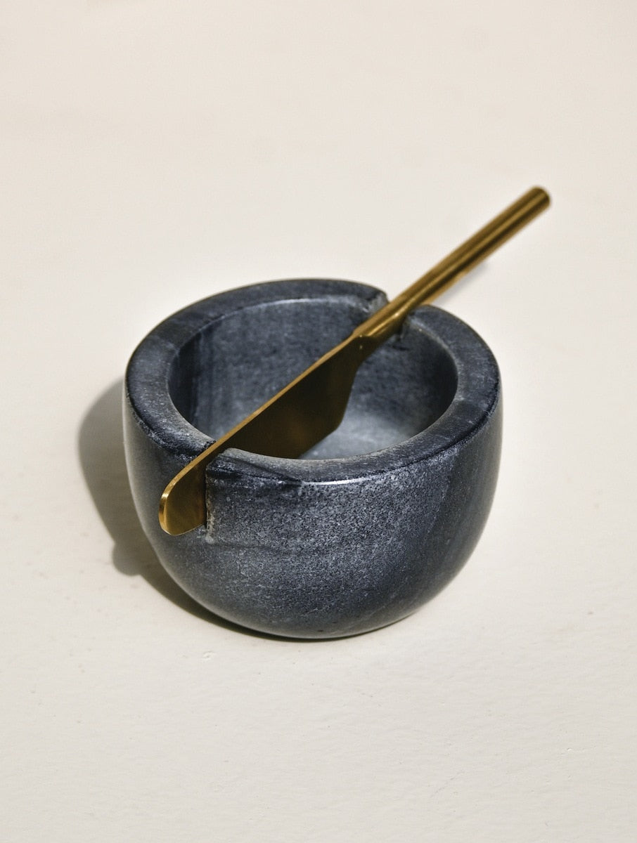 Grey Marble Butter Bowl with Butter Knife