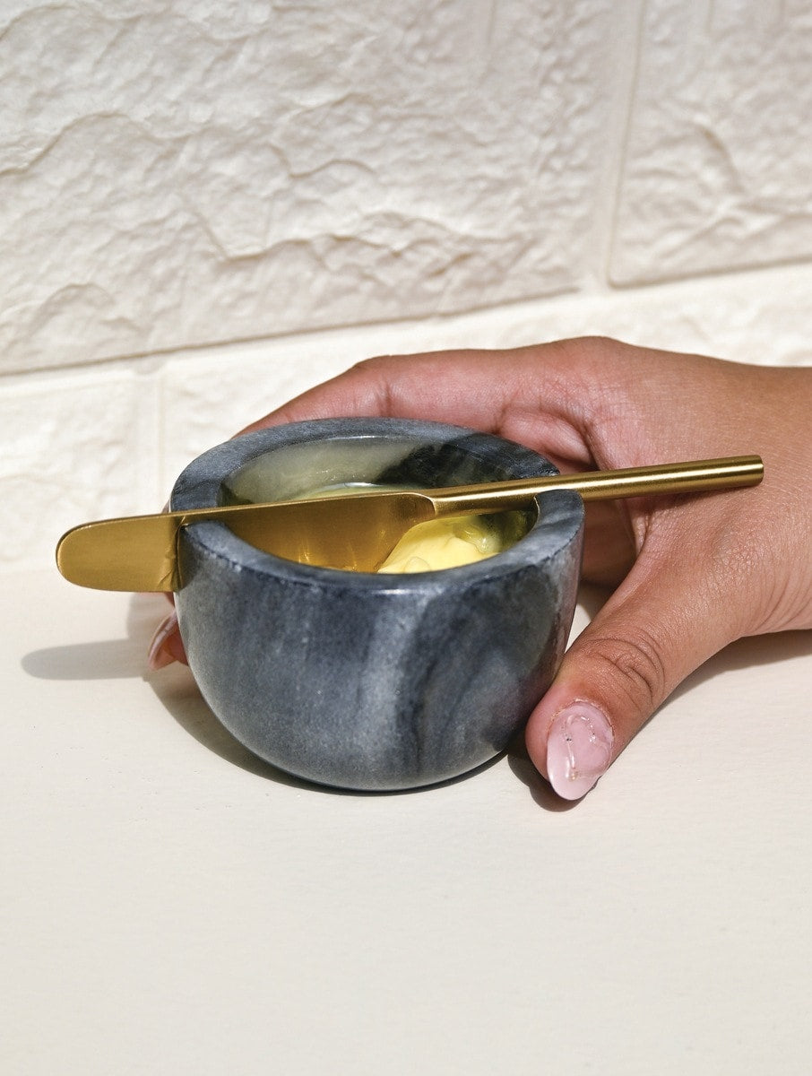 Grey Marble Butter Bowl with Butter Knife