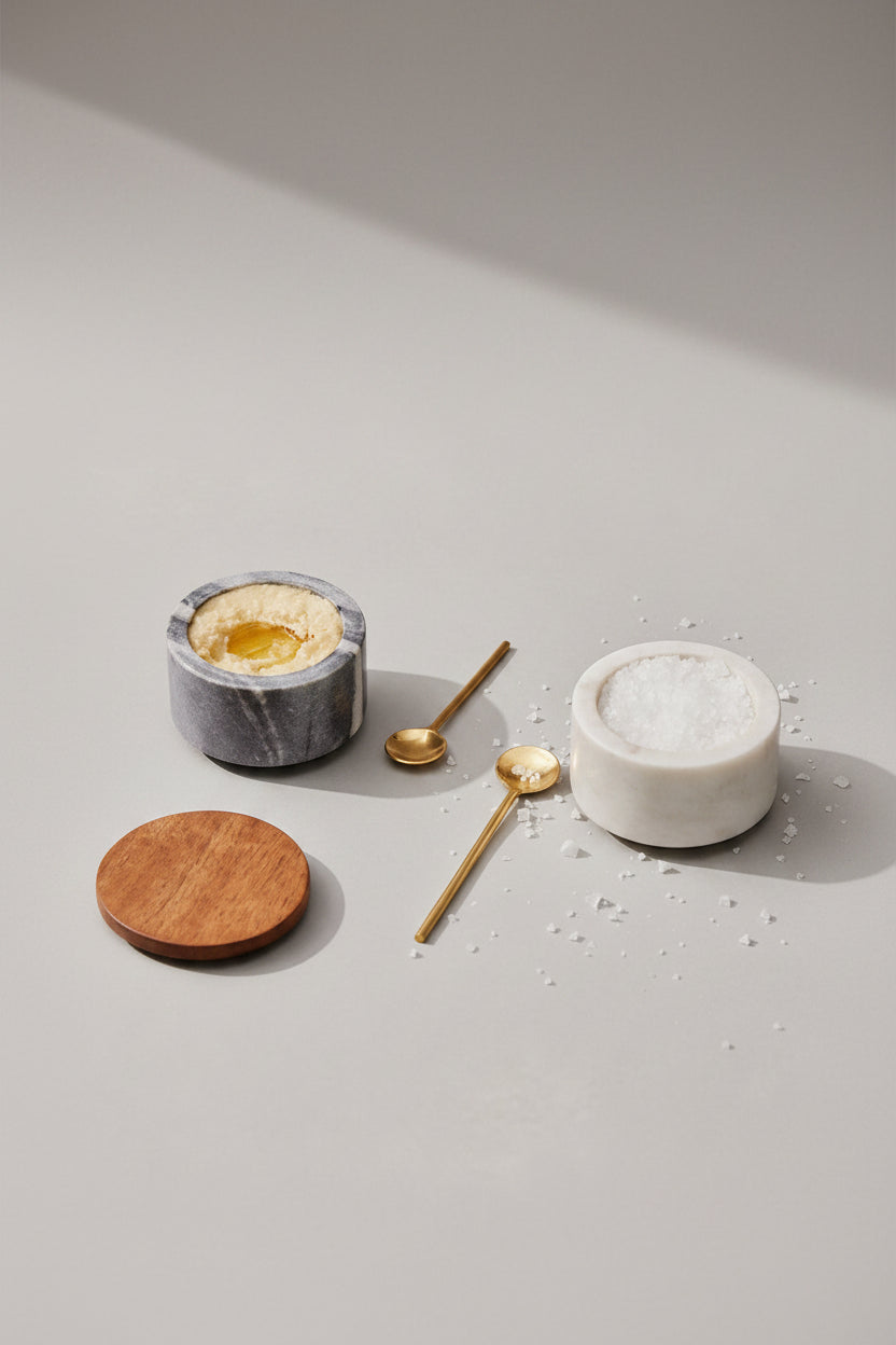 White and Grey Stackable Marble Jar Set with Wooden Lids
