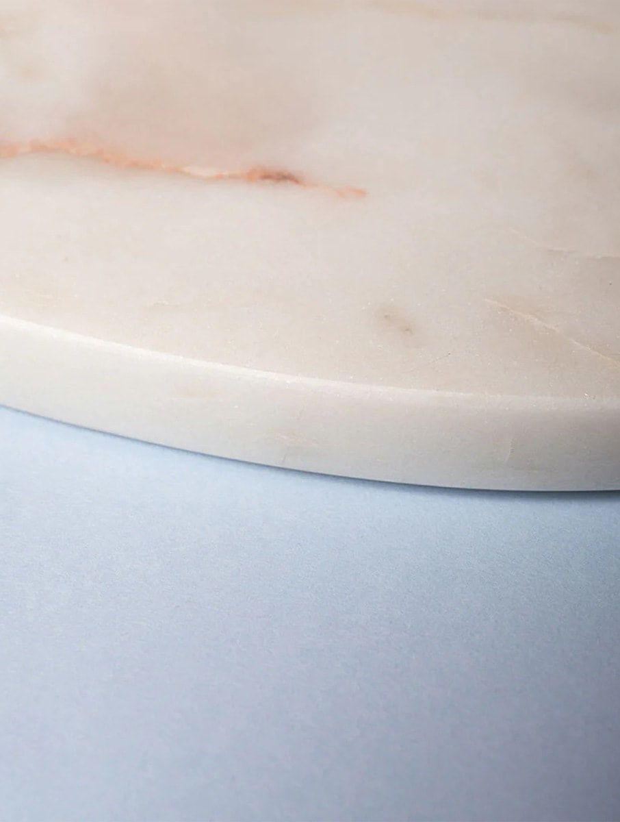White Marble Oval Serving Tray with Metal Handles