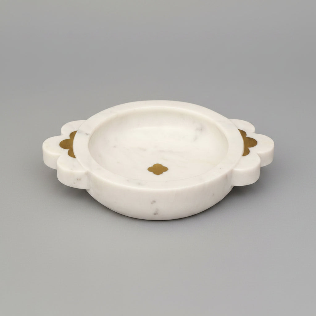 White Marble Urli with Metal Detailing