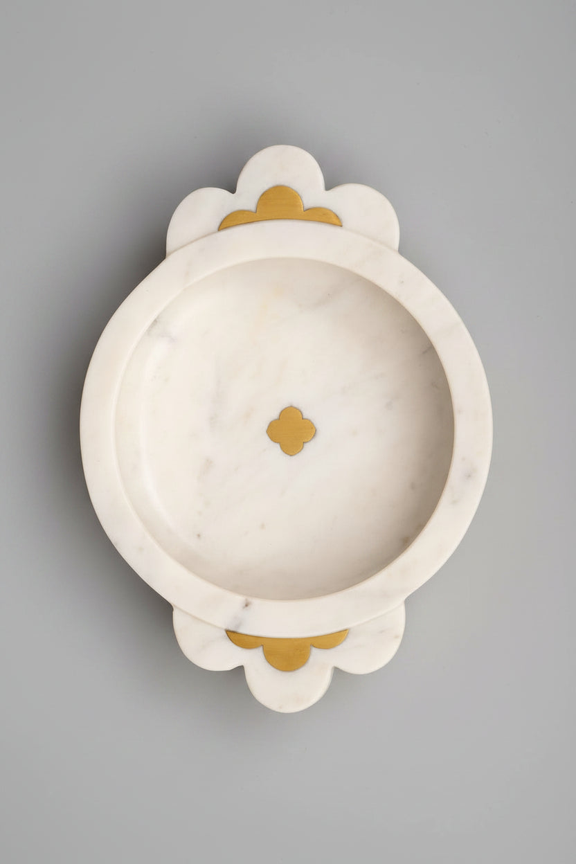White Marble Urli with Metal Detailing