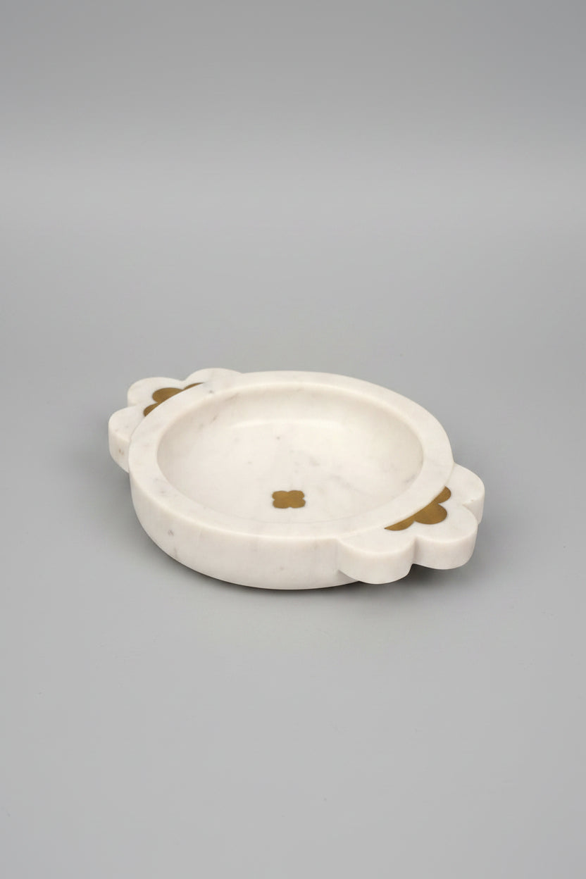 White Marble Urli with Metal Detailing