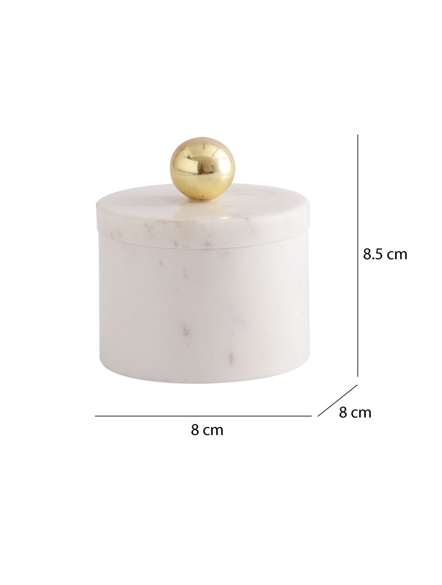 White Marble Storage Jar with Metal Knob