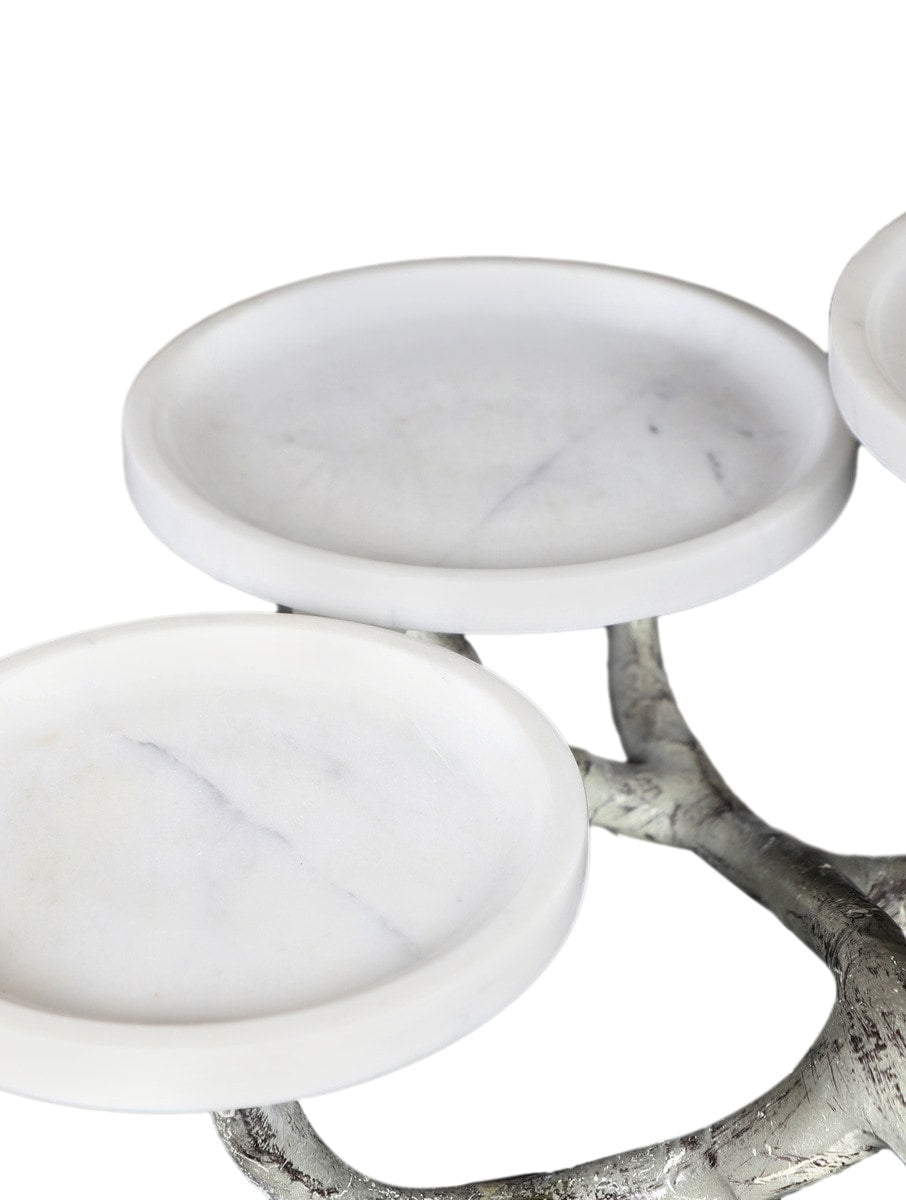 White Marble Three-Dish Serving Stand with Metal Base